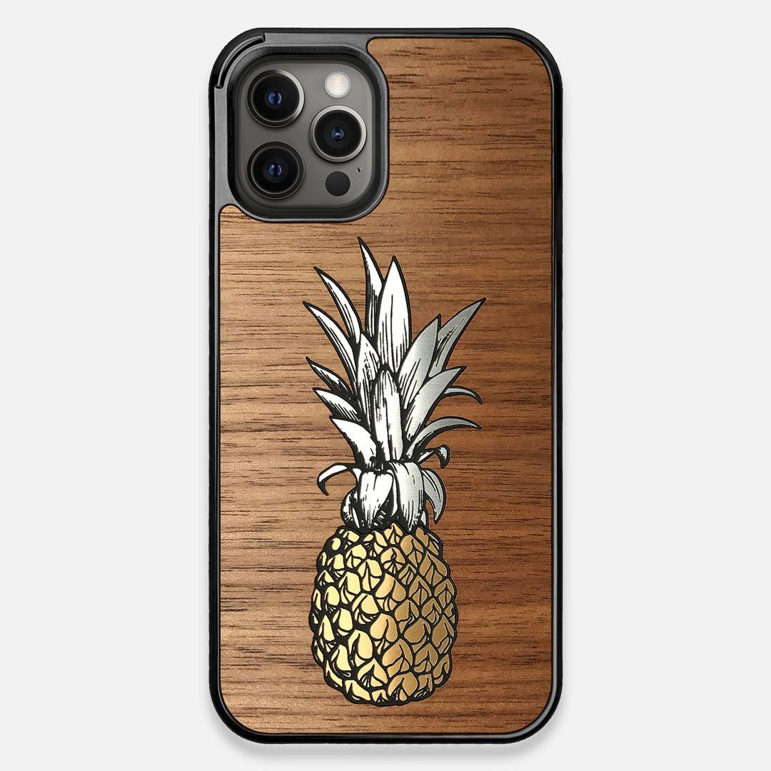 Front view of the Pineapple Walnut Wood iPhone 12 Pro Max Case by Keyway Designs