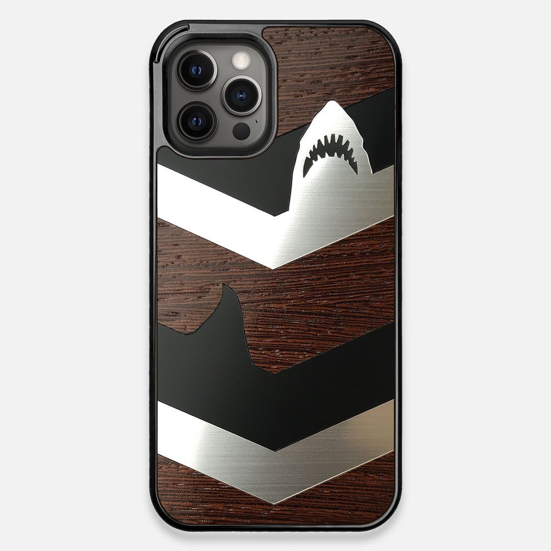 Front view of the Shark Chevron Dark By Parker Barrow Wenge Wood iPhone 12 Pro Max Case by Keyway Designs