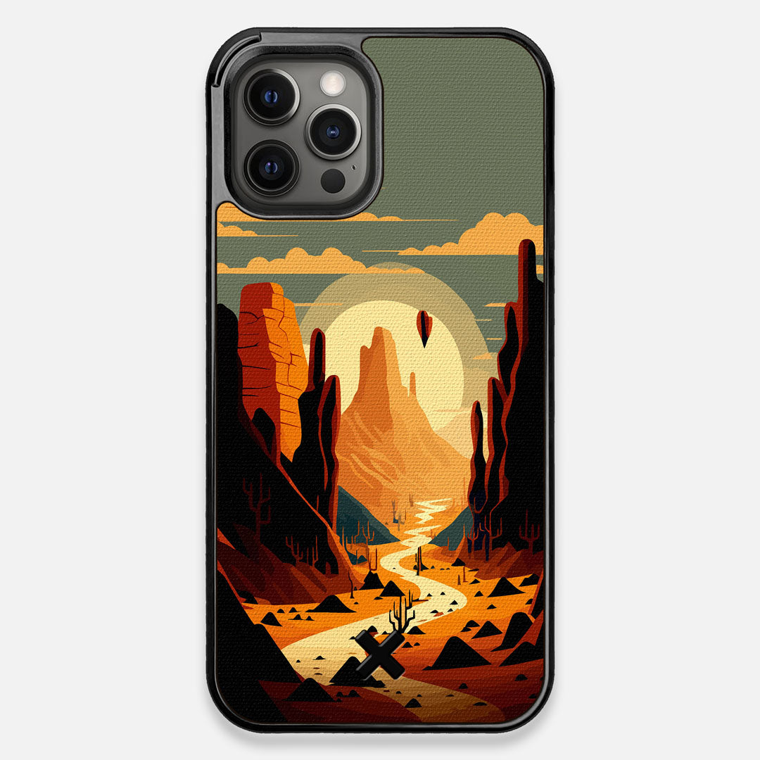 Front view of the stylized thin river cutting deep through a canyon sunset printed on cotton canvas iPhone 12 Pro Max Case by Keyway Designs