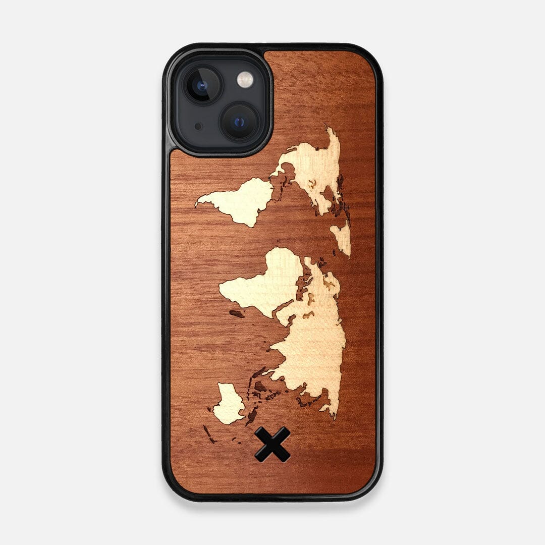 Front view of the Atlas Sapele Wood iPhone 13 Case by Keyway Designs