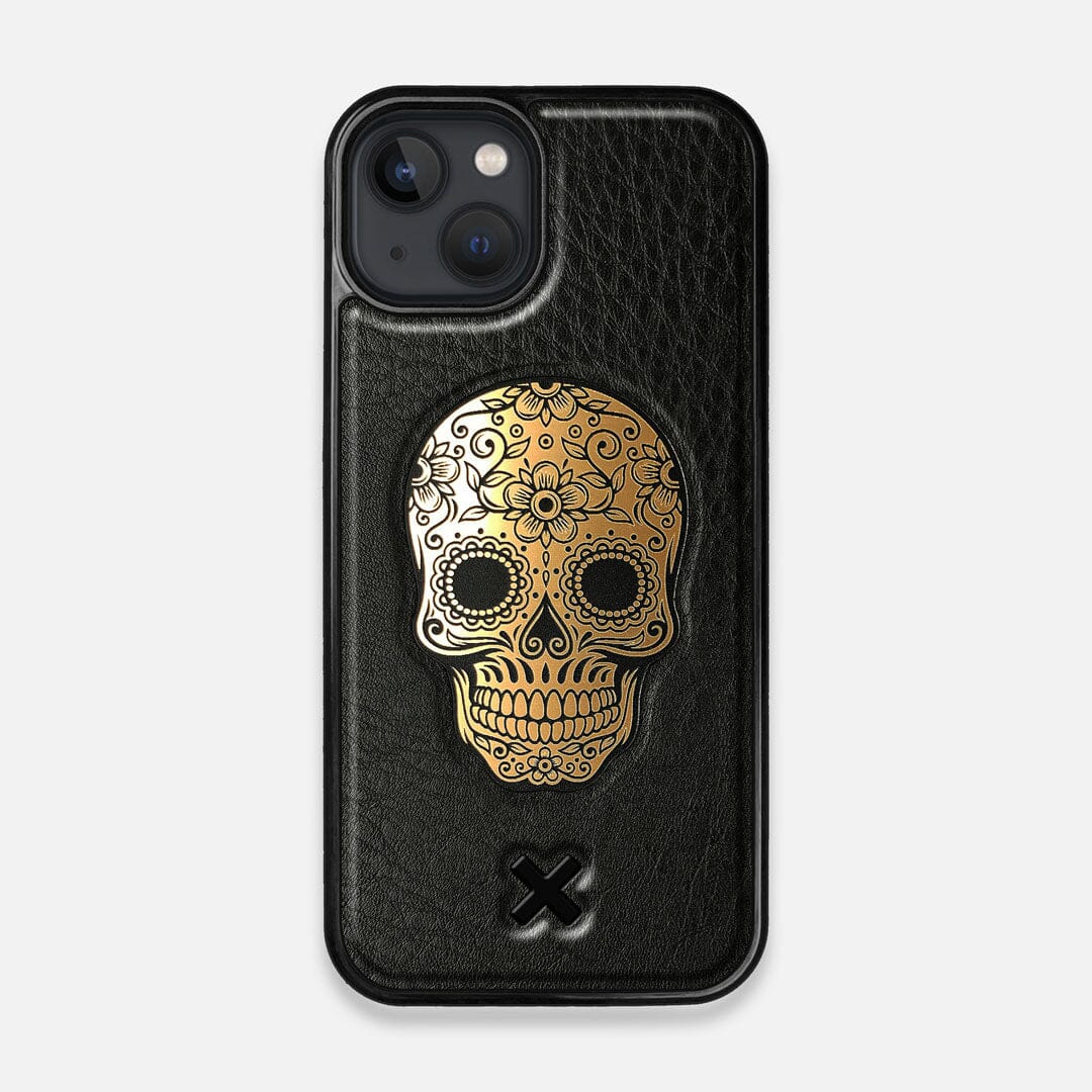 Front view of the Auric Black Leather iPhone 13 Case by Keyway Designs