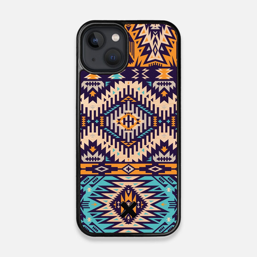 Front view of the vibrant Aztec printed Maple Wood iPhone 13 MagSafe Case by Keyway Designs
