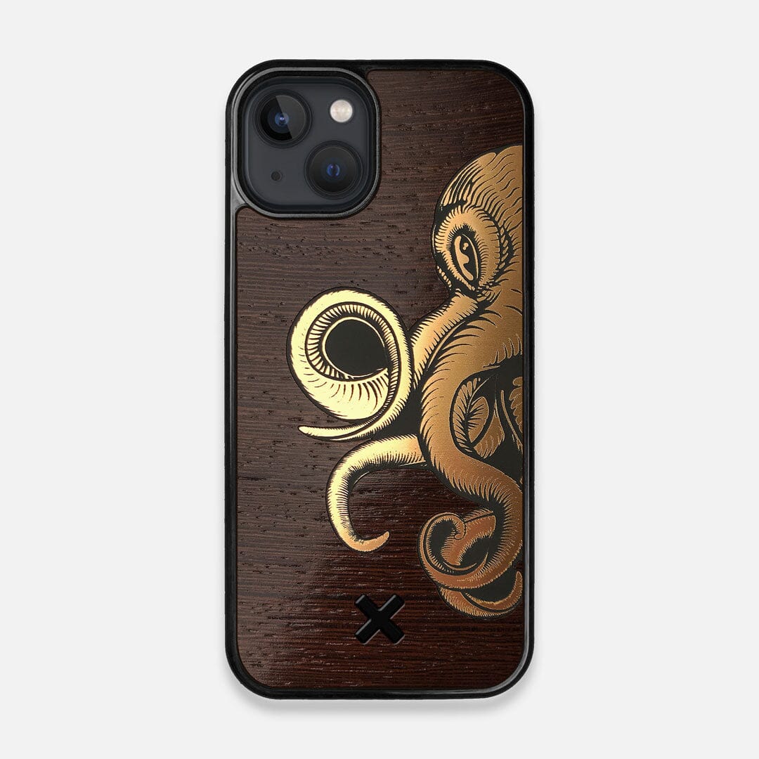 Front of the classic gold metallic and wood iPhone 13 Case by Keyway Designs
