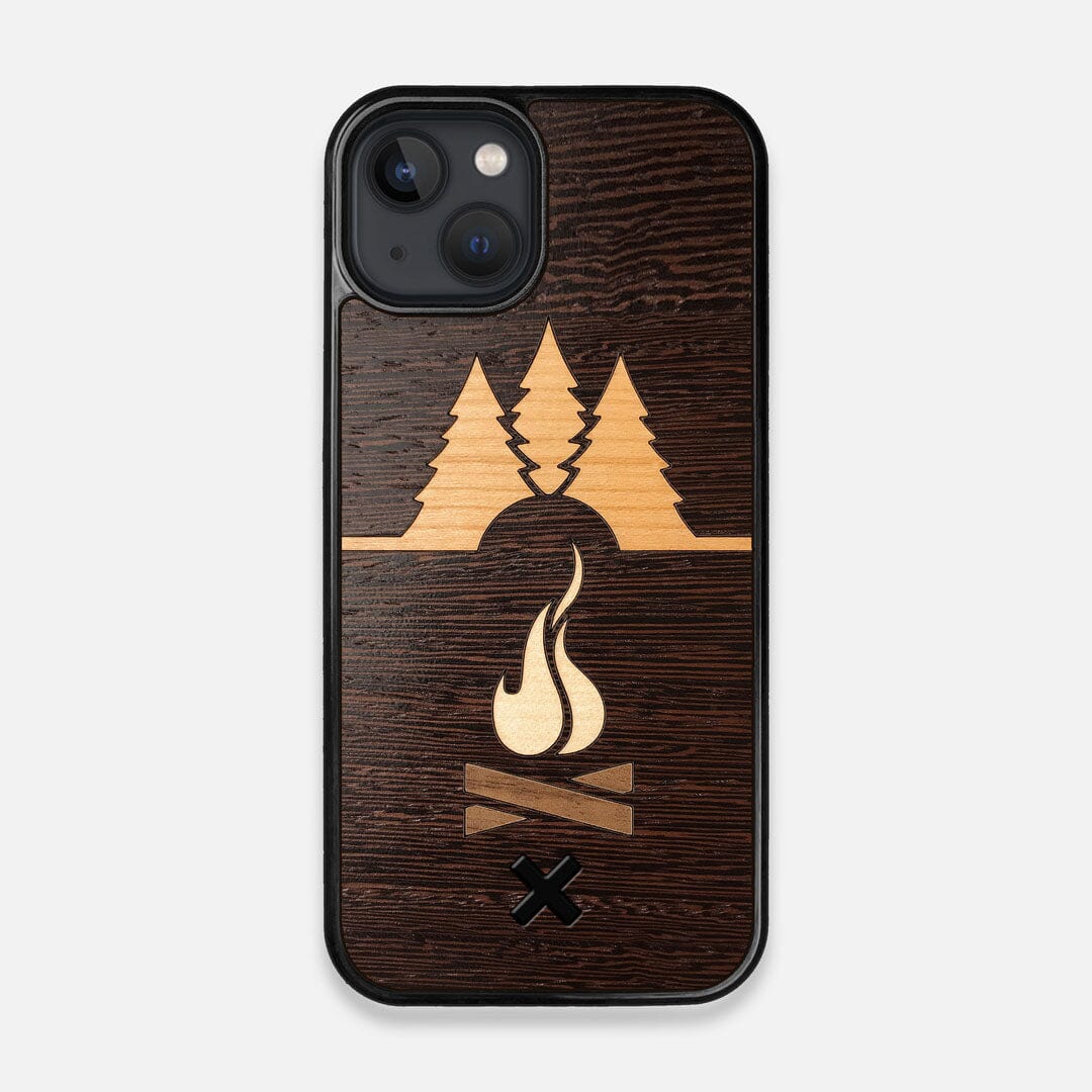 Front view of the Nomad Campsite Wood iPhone 13 Case by Keyway Designs