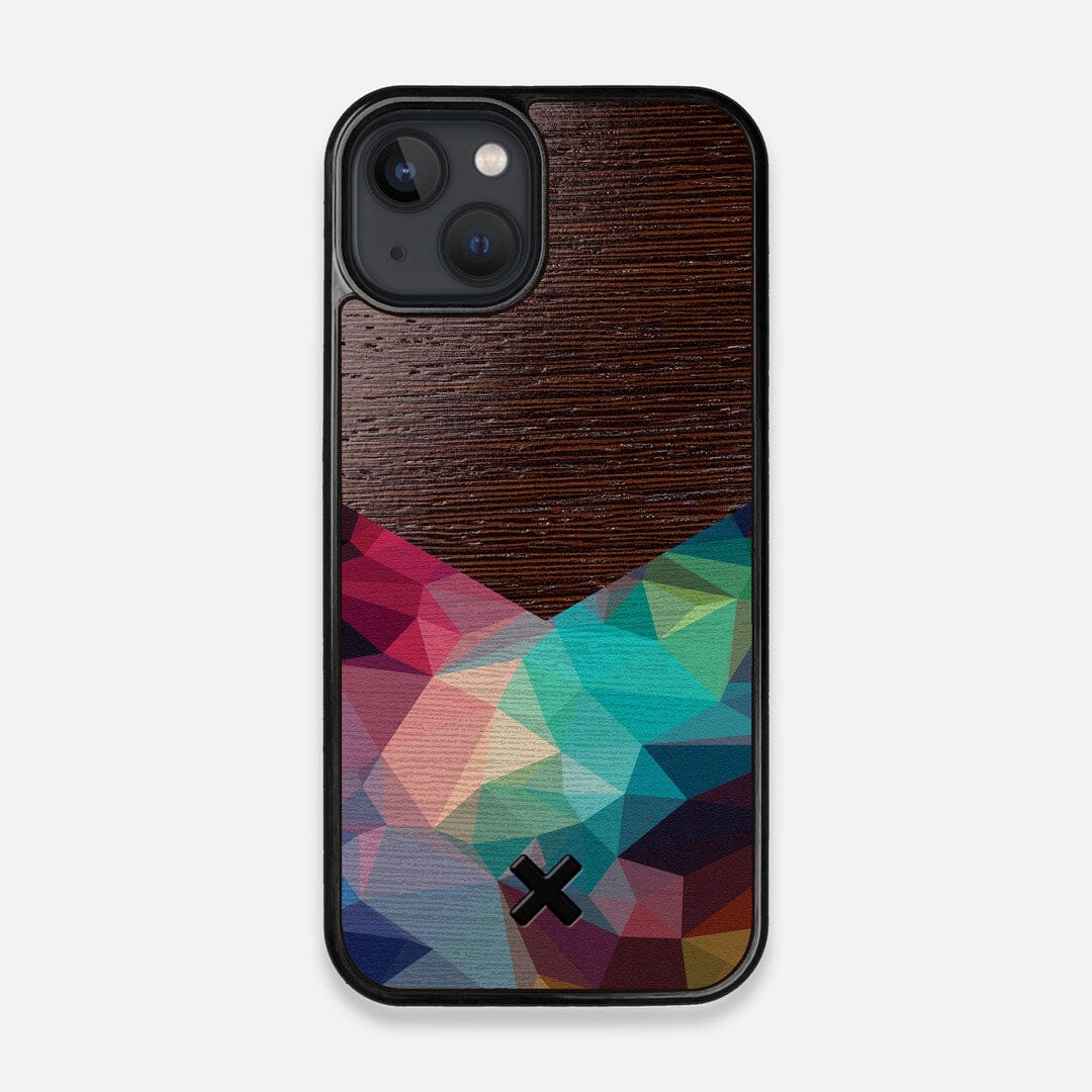 Front view of the vibrant Geometric Gradient printed Wenge Wood iPhone 13 MagSafe Case by Keyway Designs
