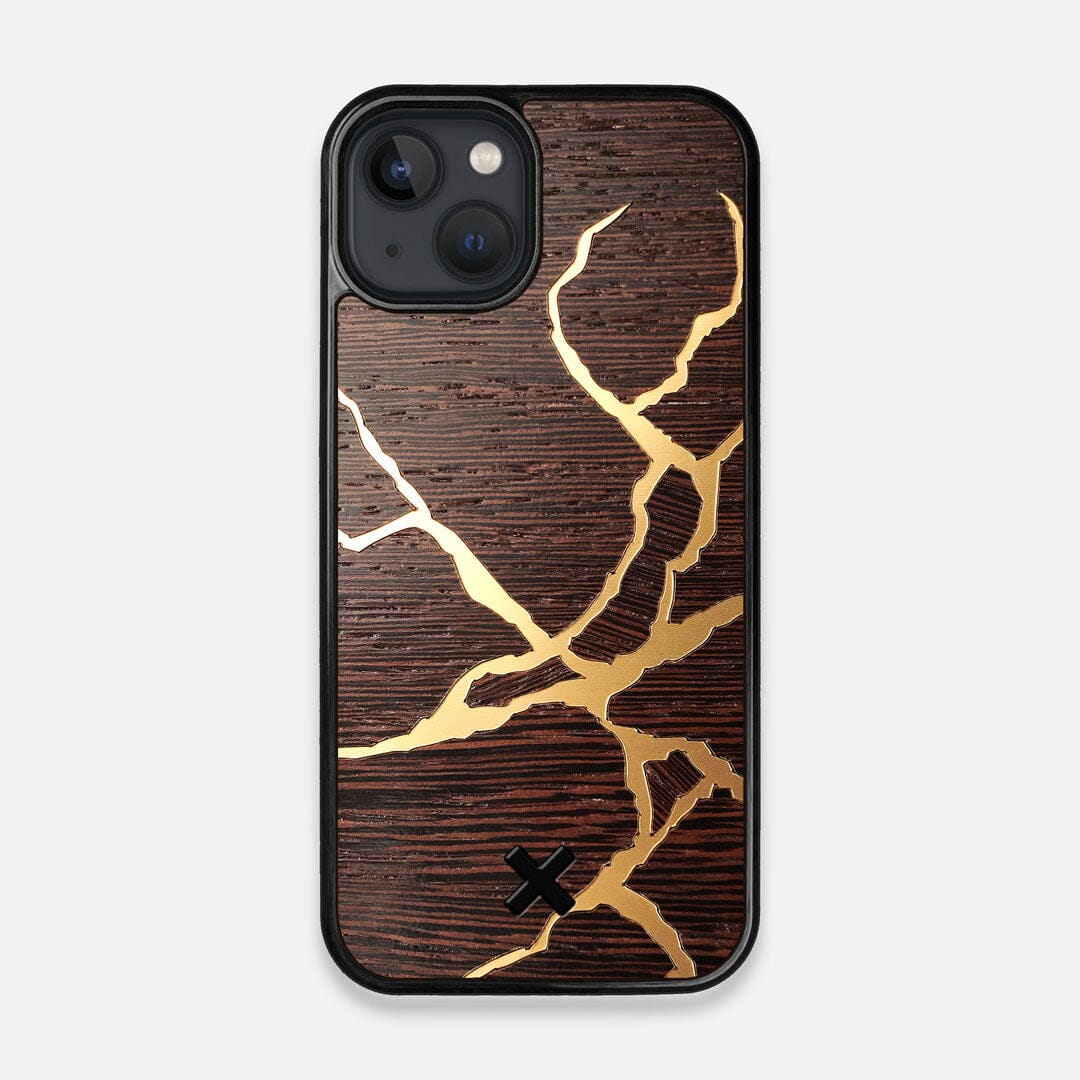 Front view of the Kintsugi inspired Gold and Wenge Wood iPhone 13 MagSafe Case by Keyway Designs