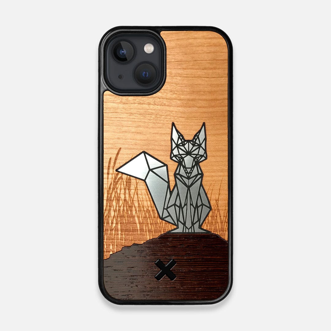 Front view of the Silver Fox & Cherry Wood iPhone 13 MagSafe Case by Keyway Designs