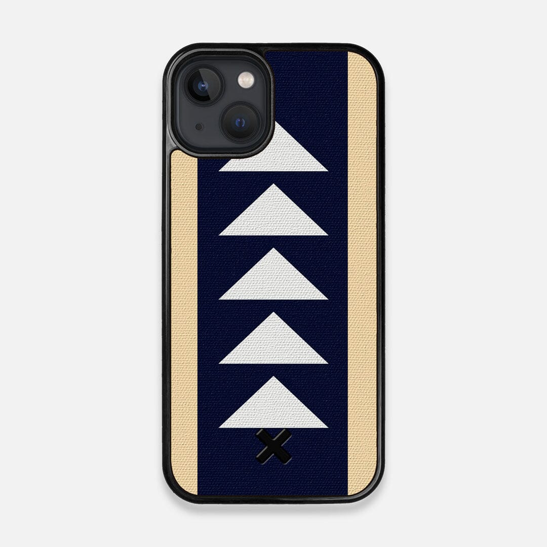Front view of the Track Adventure Marker in the Wayfinder series UV-Printed thick cotton canvas iPhone 13 MagSafe Case by Keyway Designs