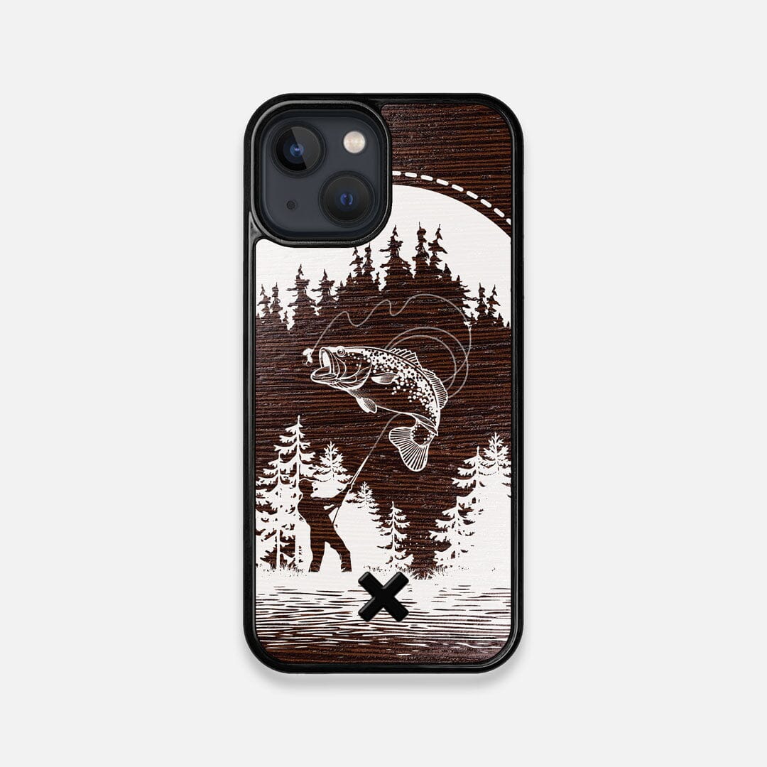 Front view of the high-contrast spotted bass printed Wenge Wood iPhone 13 Mini Case by Keyway Designs