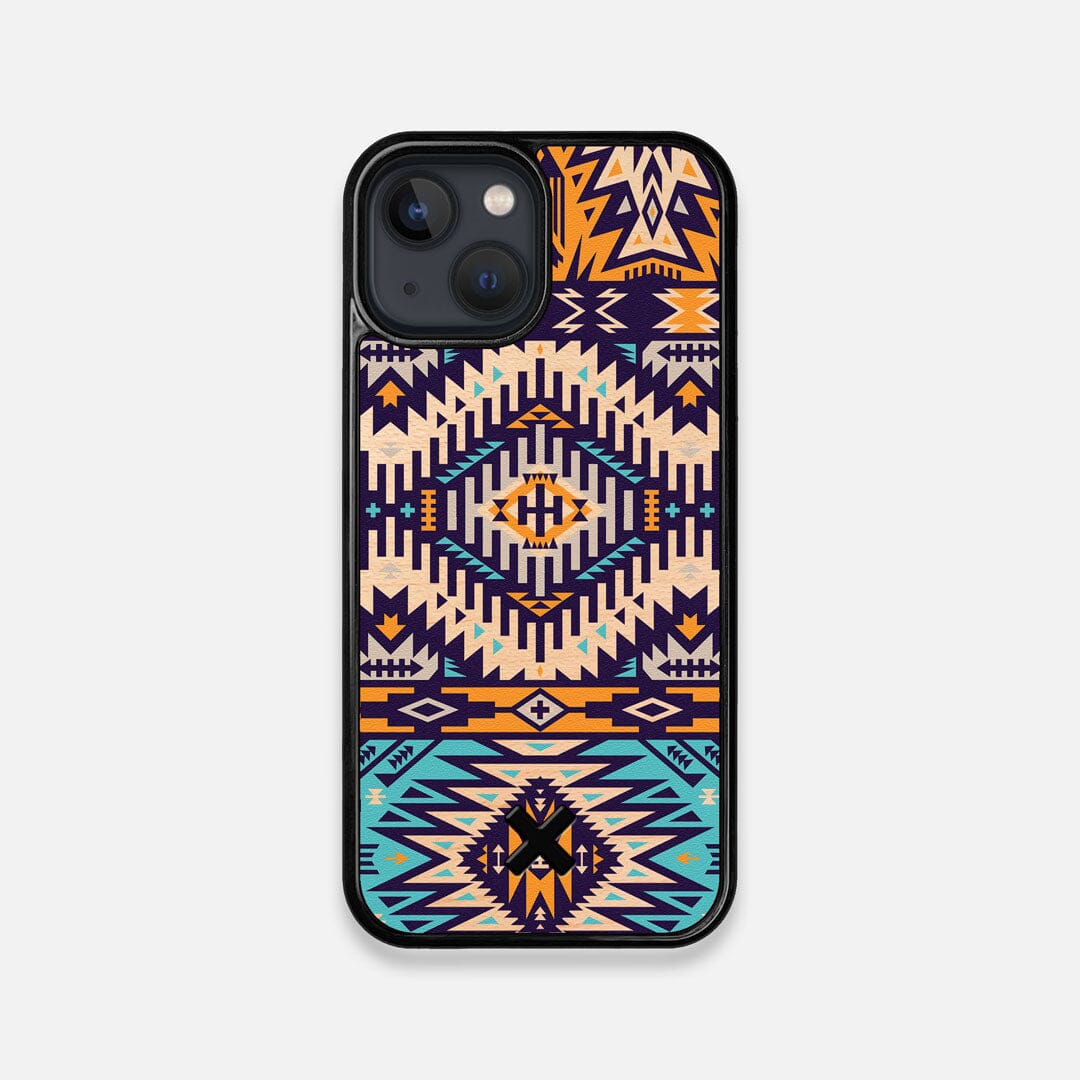 Front view of the vibrant Aztec printed Maple Wood iPhone 13 Mini Case by Keyway Designs