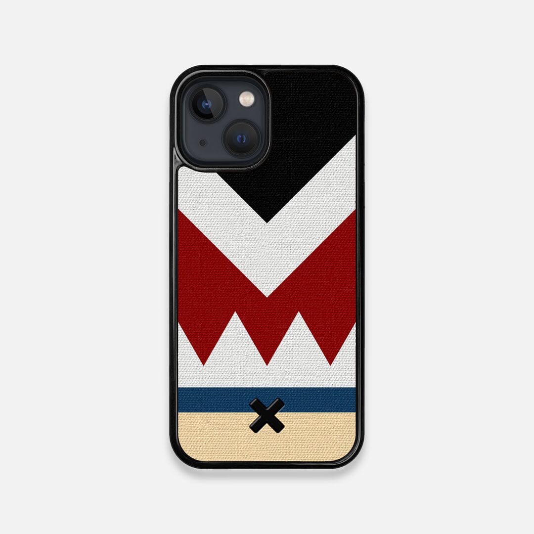 Front view of the Cove Adventure Marker in the Wayfinder series UV-Printed thick cotton canvas iPhone 13 Mini Case by Keyway Designs