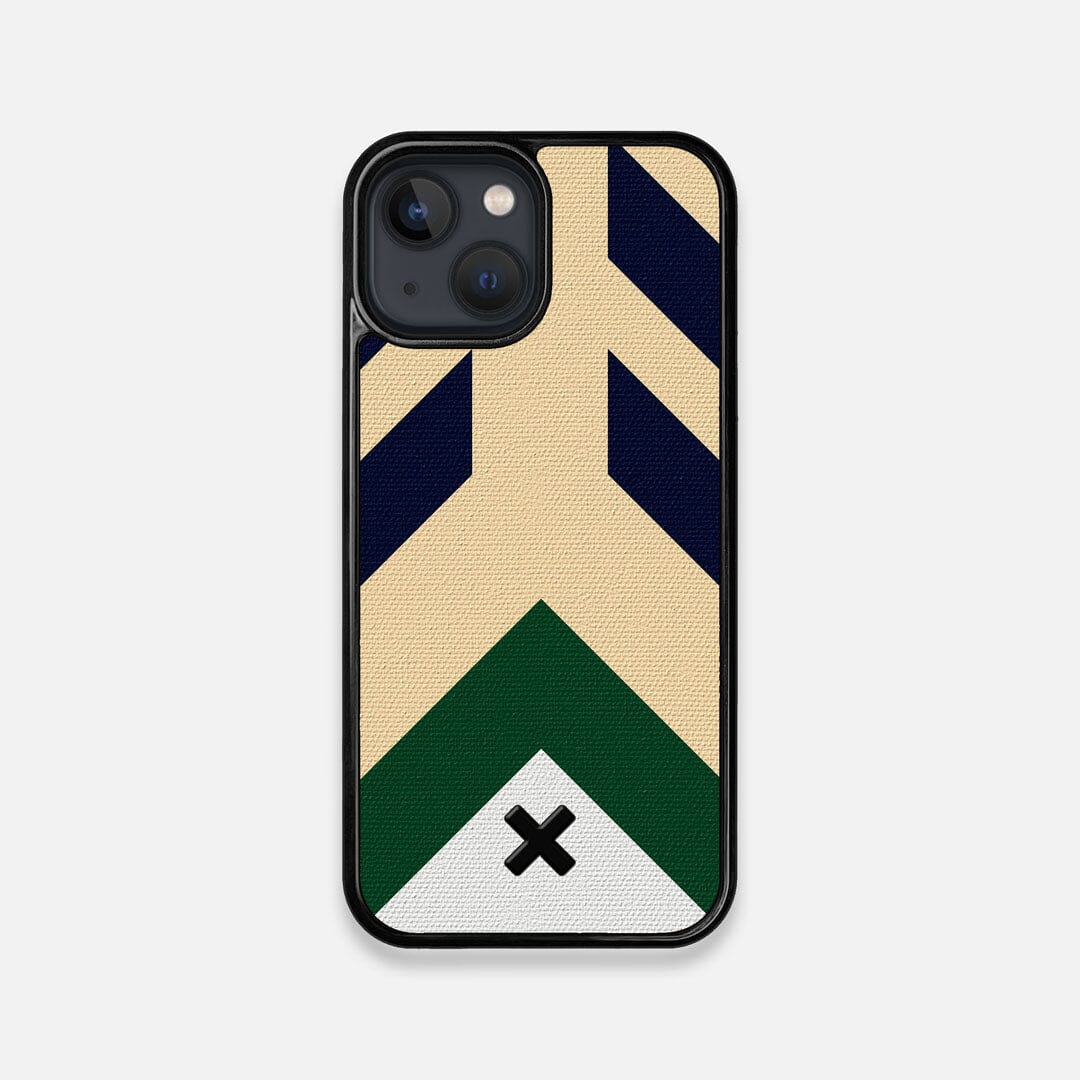 Front view of the Passage Adventure Marker in the Wayfinder series UV-Printed thick cotton canvas iPhone 13 Mini Case by Keyway Designs