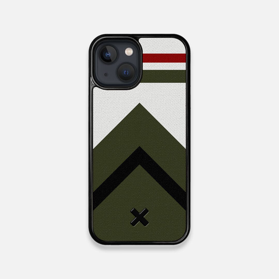 Front view of the Peak Adventure Marker in the Wayfinder series UV-Printed thick cotton canvas iPhone 13 Mini Case by Keyway Designs