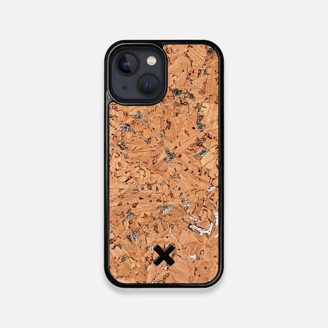 Front view of the silver fleck natural cork iPhone 13 Mini Case by Keyway Designs