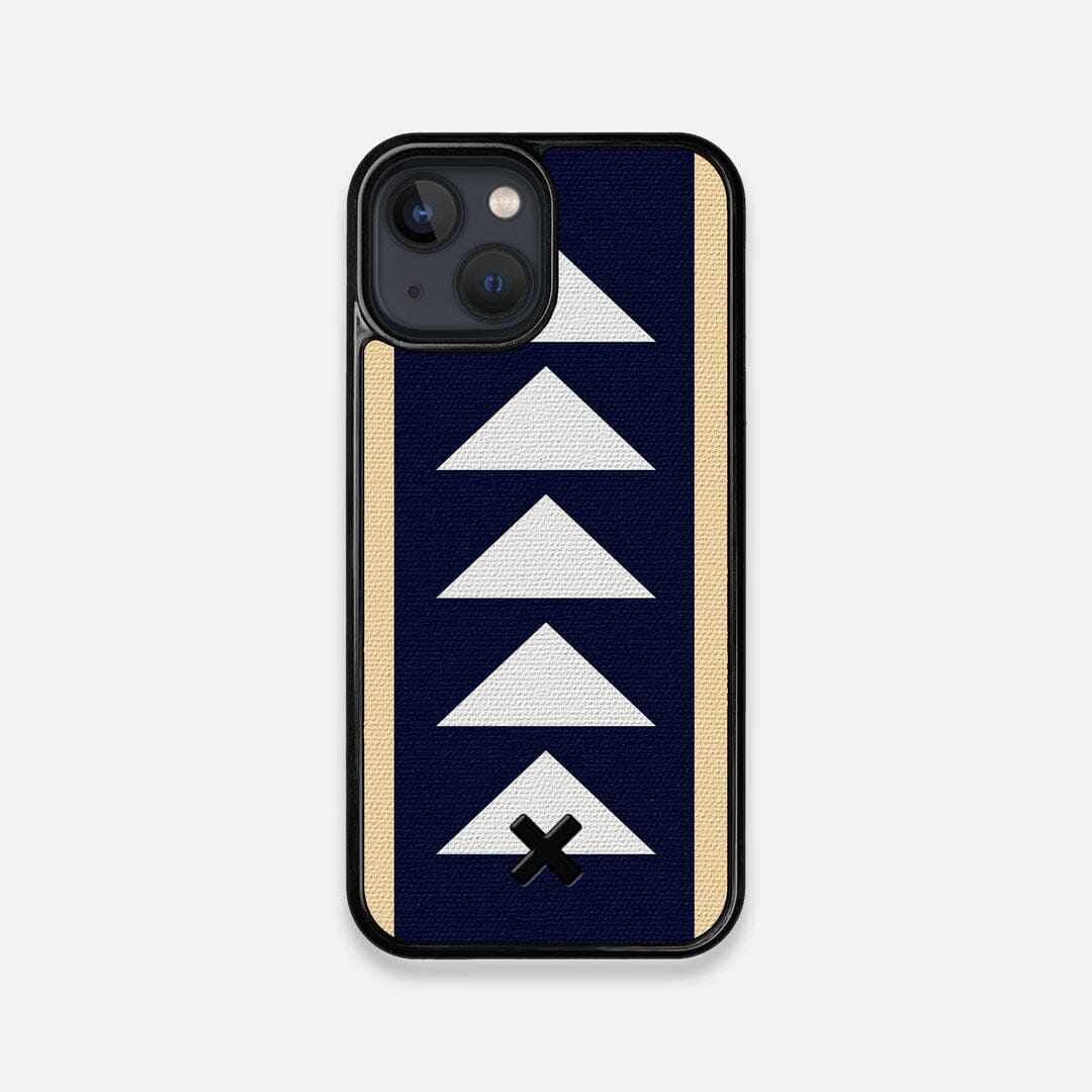 Front view of the Track Adventure Marker in the Wayfinder series UV-Printed thick cotton canvas iPhone 13 Mini Case by Keyway Designs