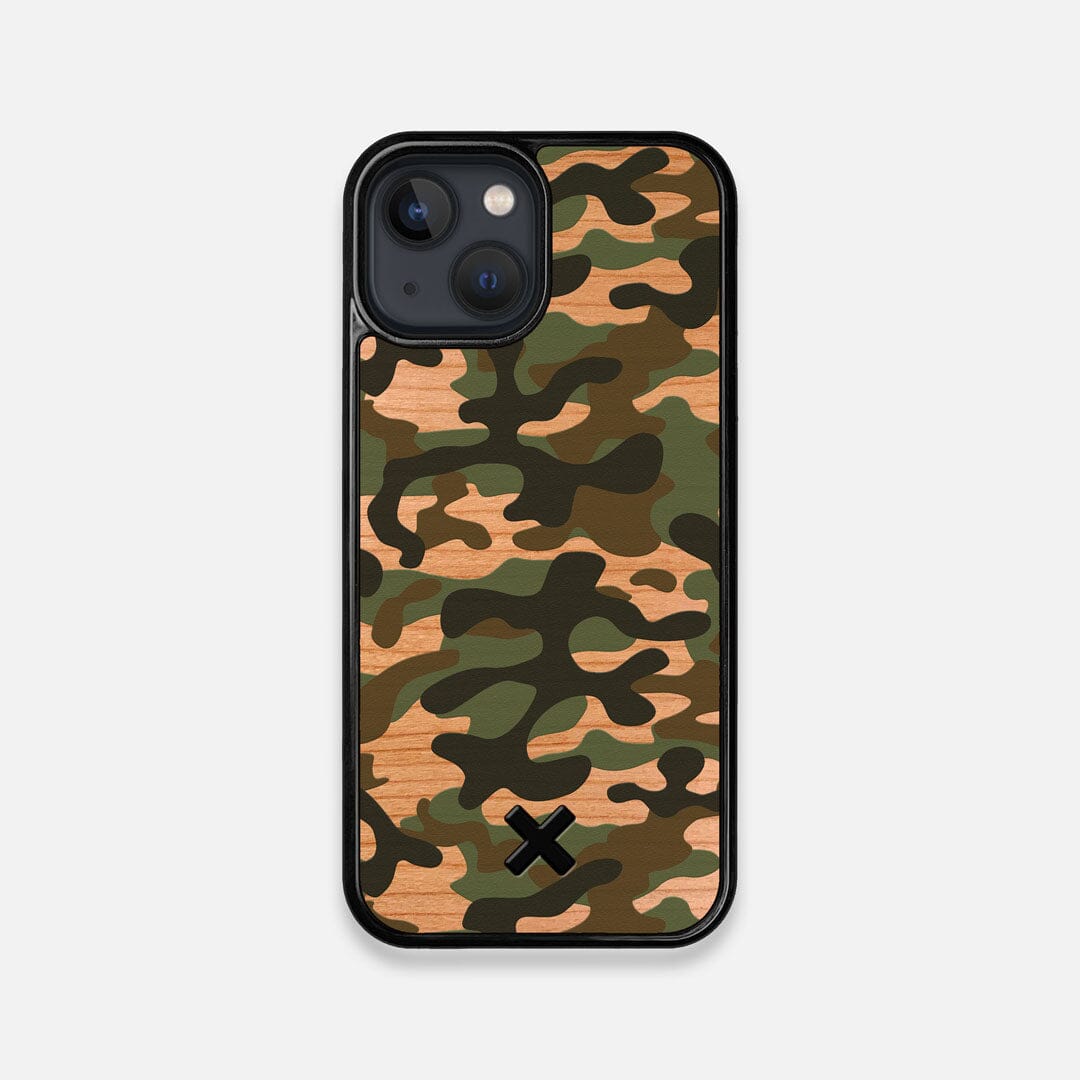Front view of the stealth Paratrooper camo printed Wenge Wood iPhone 13 Mini Case by Keyway Designs