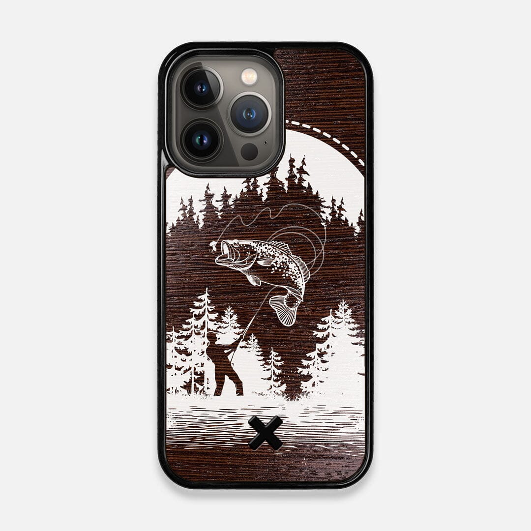 Front view of the high-contrast spotted bass printed Wenge Wood iPhone 13 Pro Case by Keyway Designs