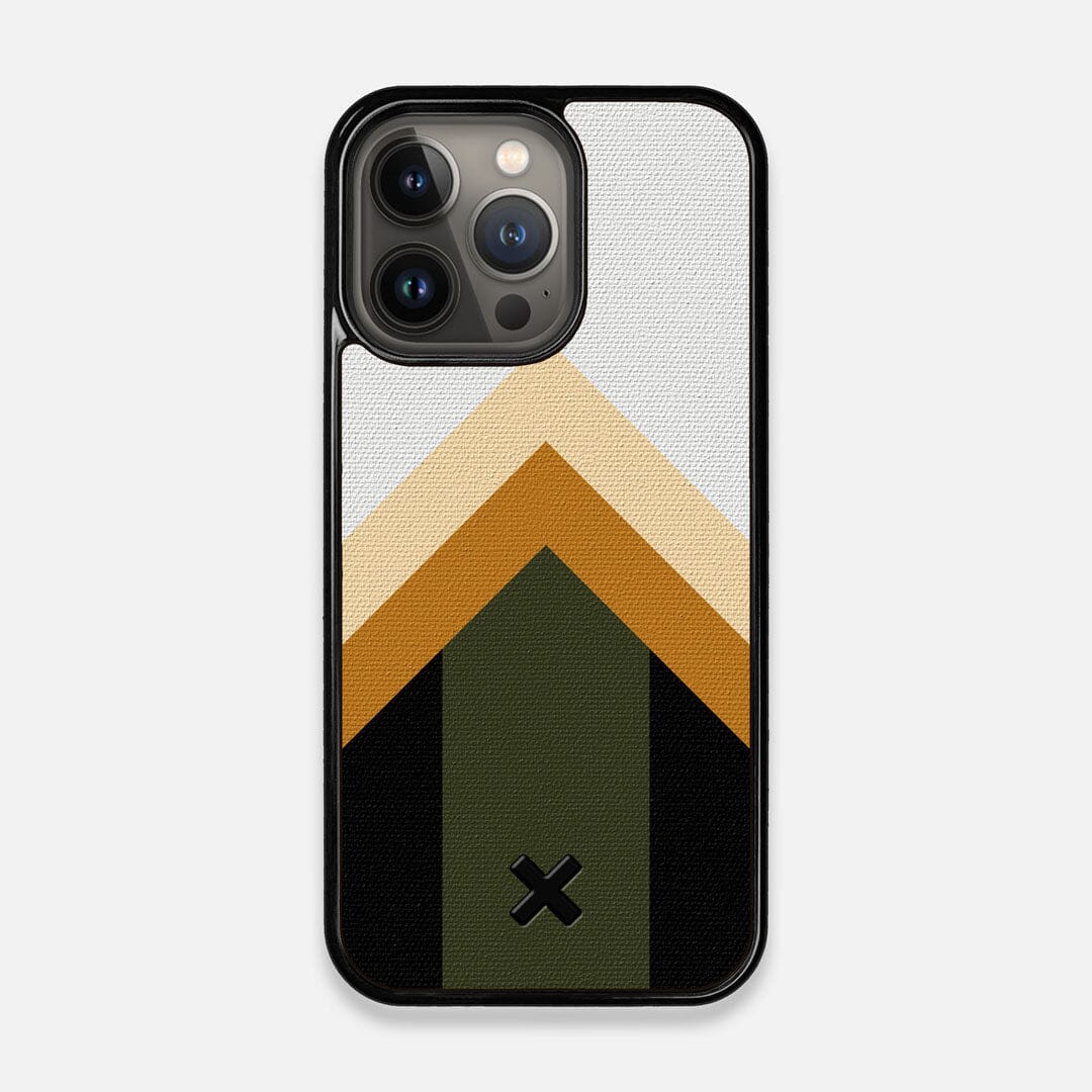 Front view of the Ascent Adventure Marker in the Wayfinder series UV-Printed thick cotton canvas iPhone 13 Pro Case by Keyway Designs
