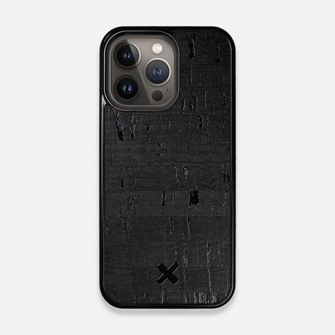 Front view of the dyed black natural cork iPhone 13 Pro Case by Keyway Designs
