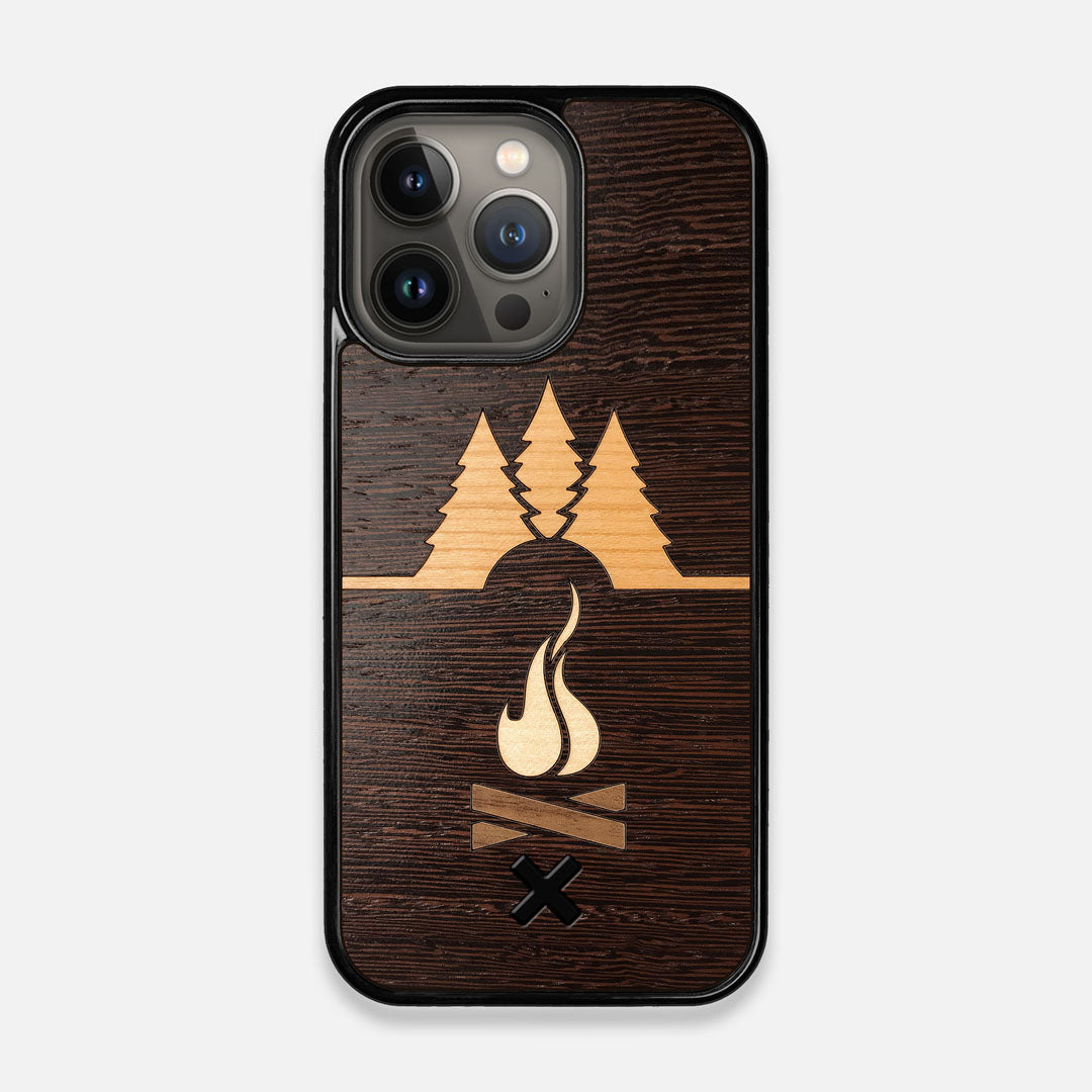 Front view of the Nomad Campsite Wood iPhone 13 Pro Case by Keyway Designs