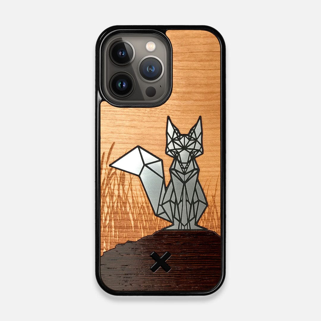 Front view of the Silver Fox & Cherry Wood iPhone 13 Pro Case by Keyway Designs