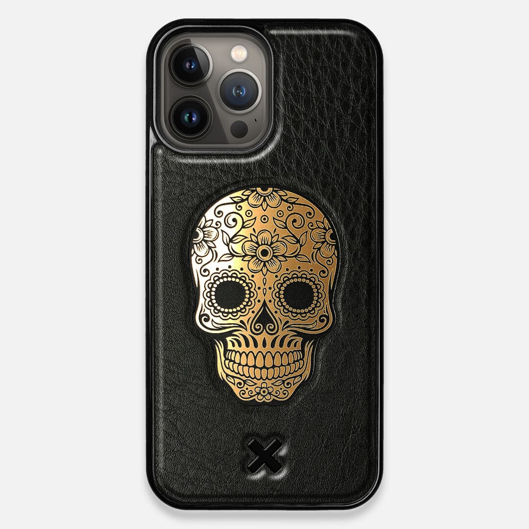 Front view of the Auric Black Leather iPhone 13 Pro Max Case by Keyway Designs