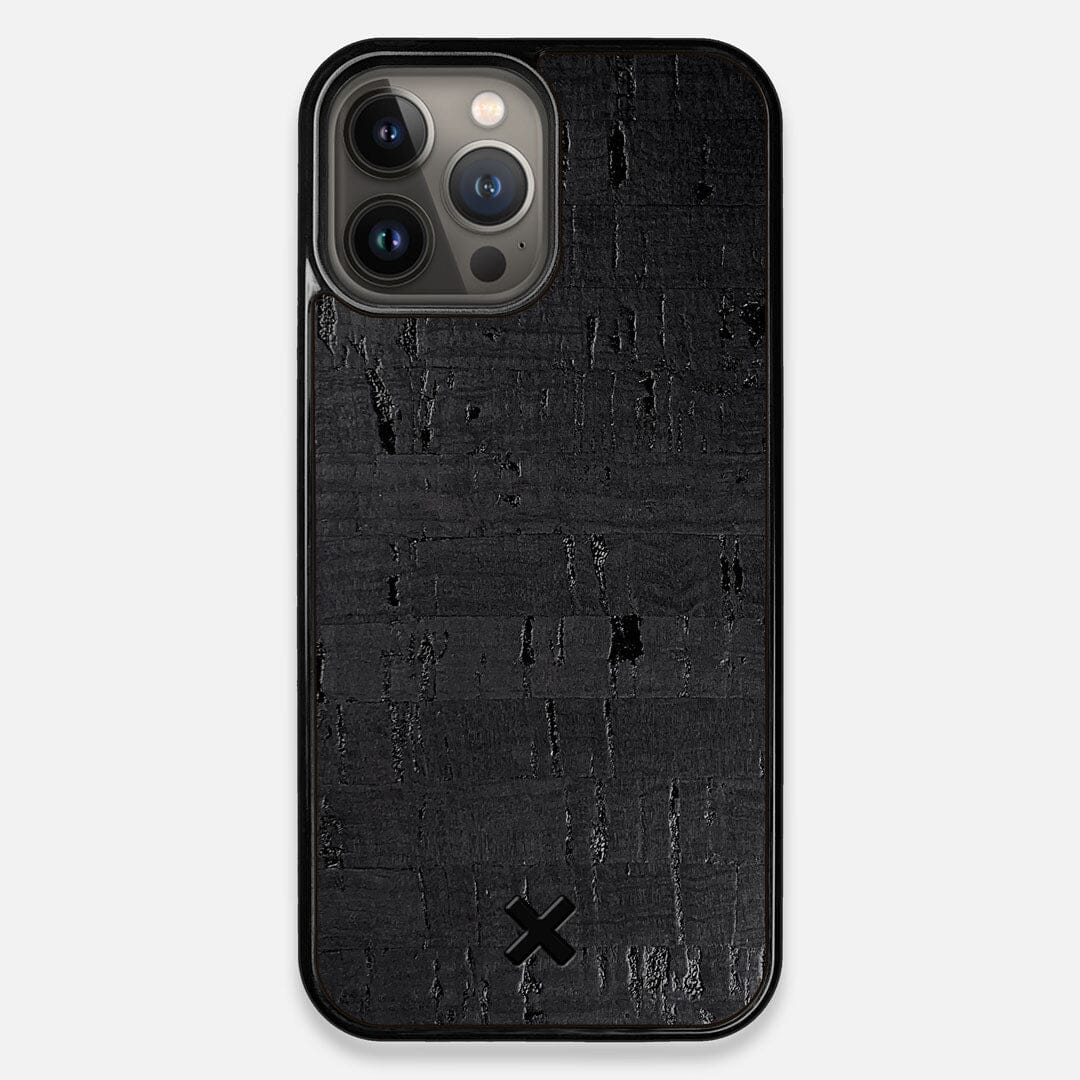 Front view of the dyed black natural cork iPhone 13 Pro Max Case by Keyway Designs