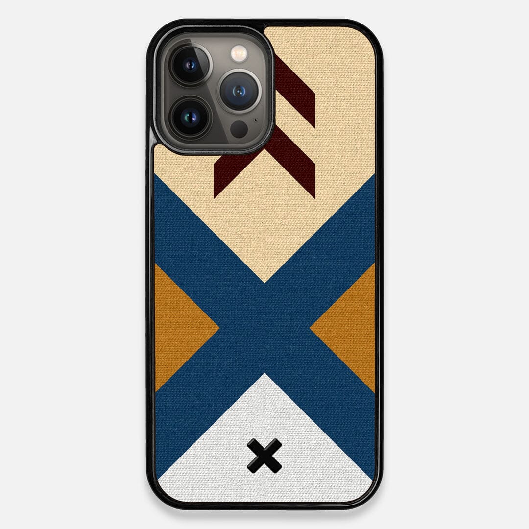Front view of the Camp Adventure Marker in the Wayfinder series UV-Printed thick cotton canvas iPhone 13 Pro Max Case by Keyway Designs