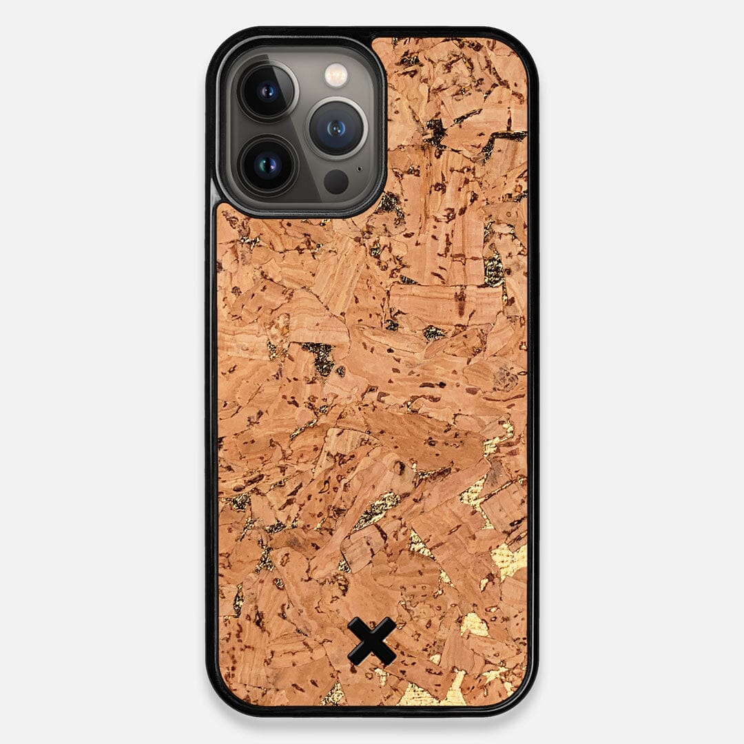 Front view of the gold fleck natural cork iPhone 13 Pro Max Case by Keyway Designs