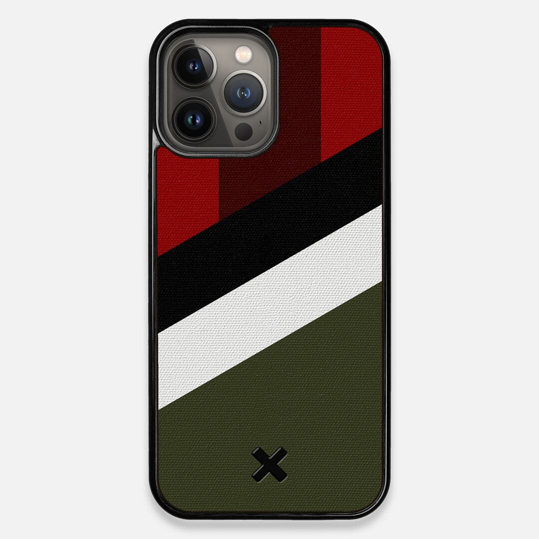 Front view of the Highland Adventure Marker in the Wayfinder series UV-Printed thick cotton canvas iPhone 13 Pro Max Case by Keyway Designs