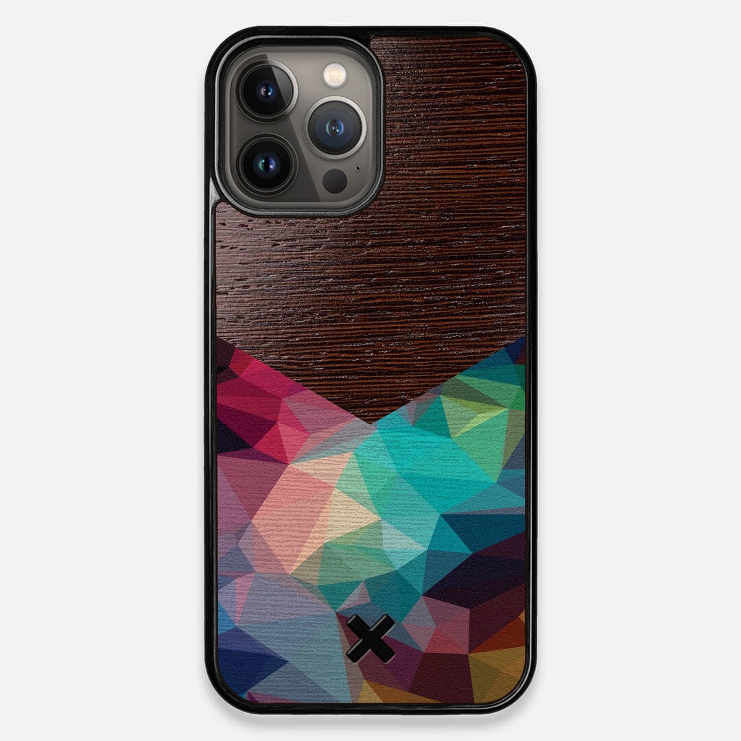 Front view of the vibrant Geometric Gradient printed Wenge Wood iPhone 13 Pro Max Case by Keyway Designs