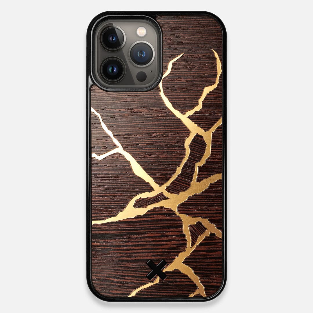 Front view of the Kintsugi inspired Gold and Wenge Wood iPhone 13 Pro Max Case by Keyway Designs
