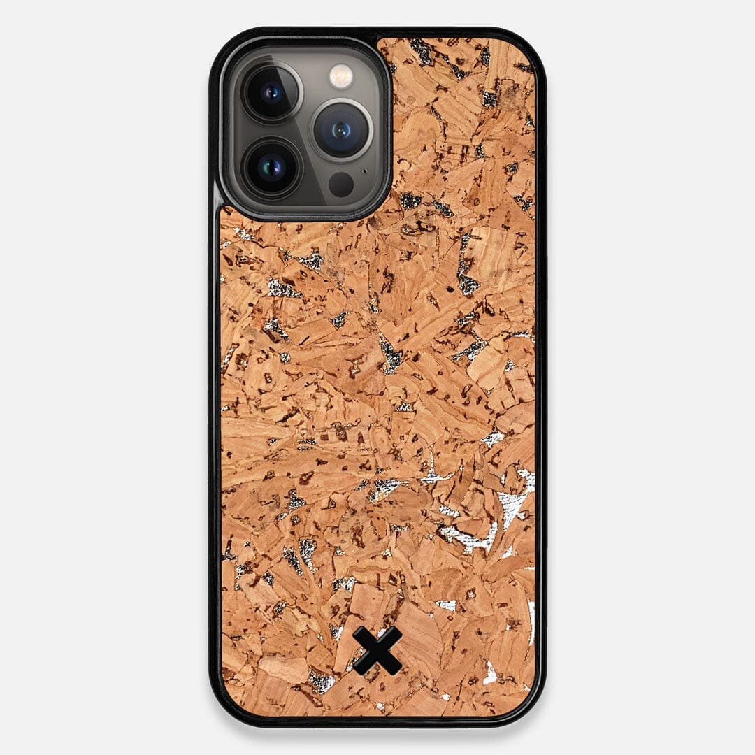 Front view of the silver fleck natural cork iPhone 13 Pro Max Case by Keyway Designs