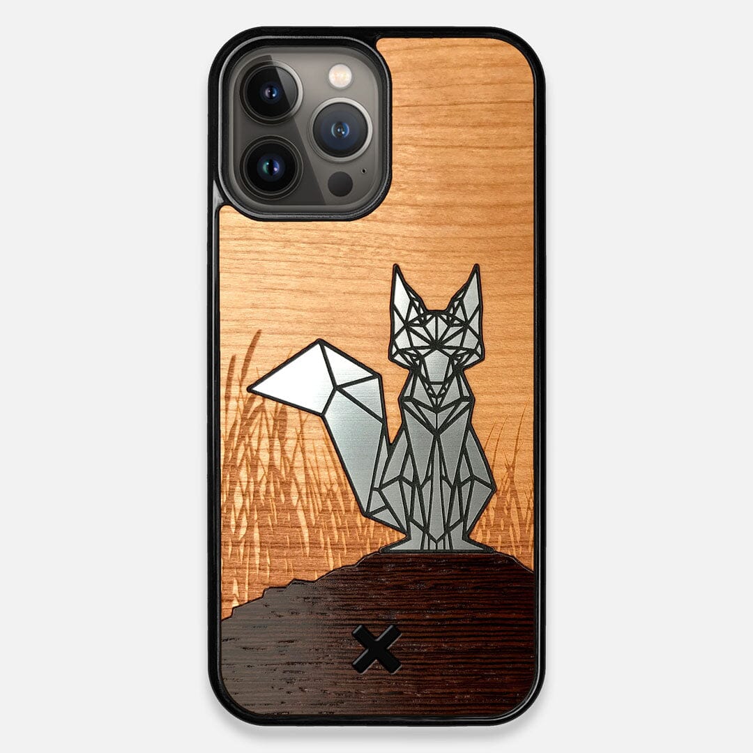 Front view of the Silver Fox & Cherry Wood iPhone 13 Pro Max Case by Keyway Designs