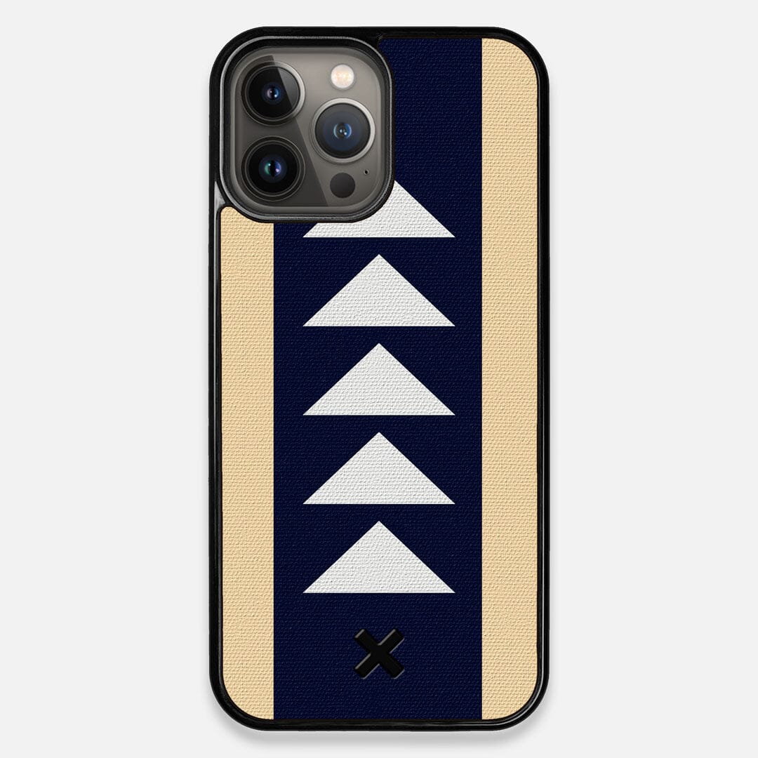 Front view of the Track Adventure Marker in the Wayfinder series UV-Printed thick cotton canvas iPhone 13 Pro Max Case by Keyway Designs