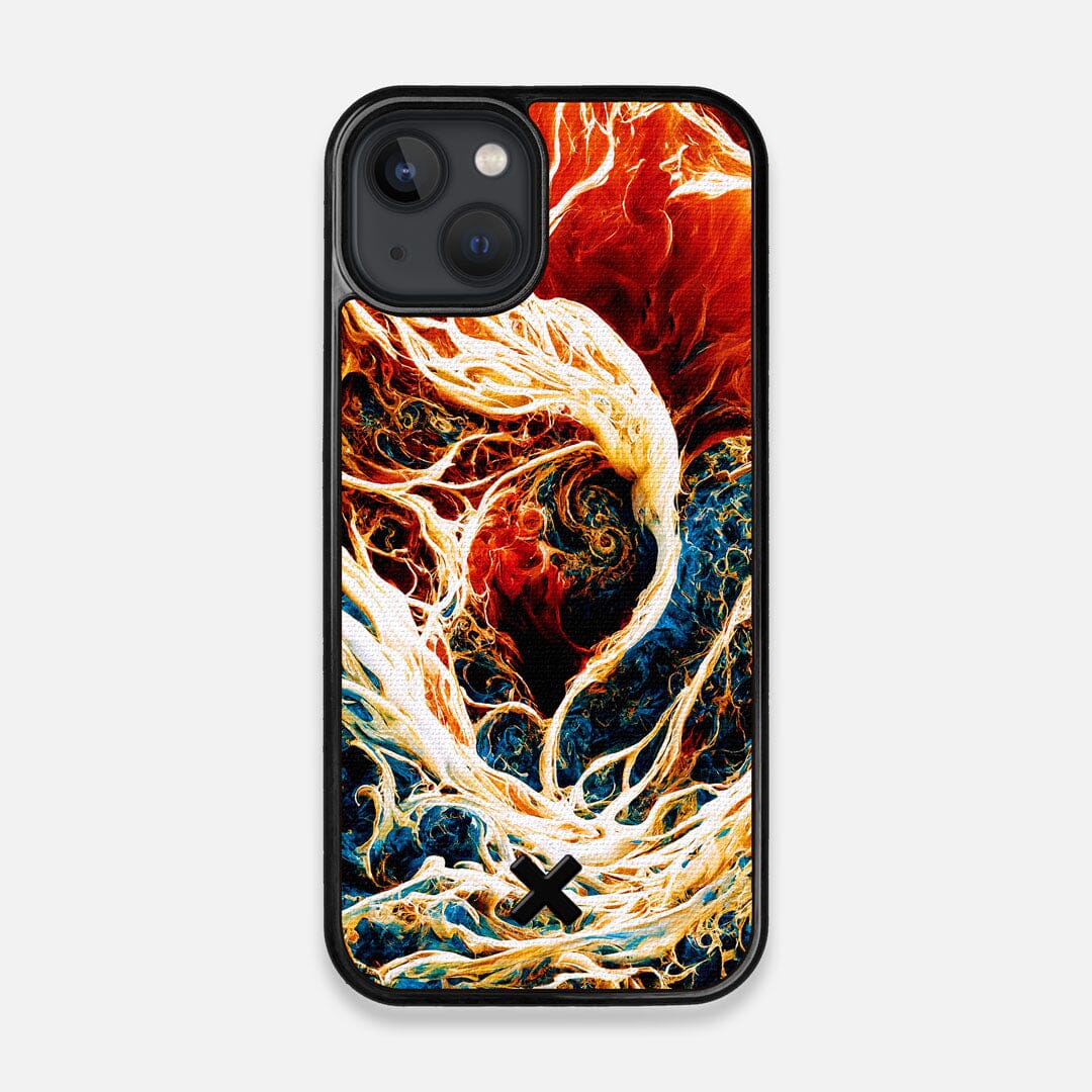 Front view of the stylized AI generated art print created by John Wingfield printed to cotton canvas iPhone 13 MagSafe Case by Keyway Designs