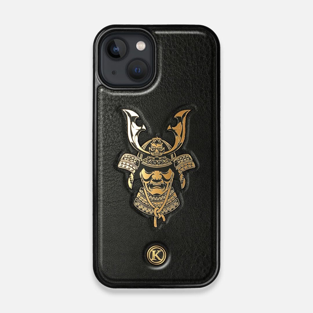 Front view of the Samurai Black Leather iPhone 13 Case by Keyway Designs