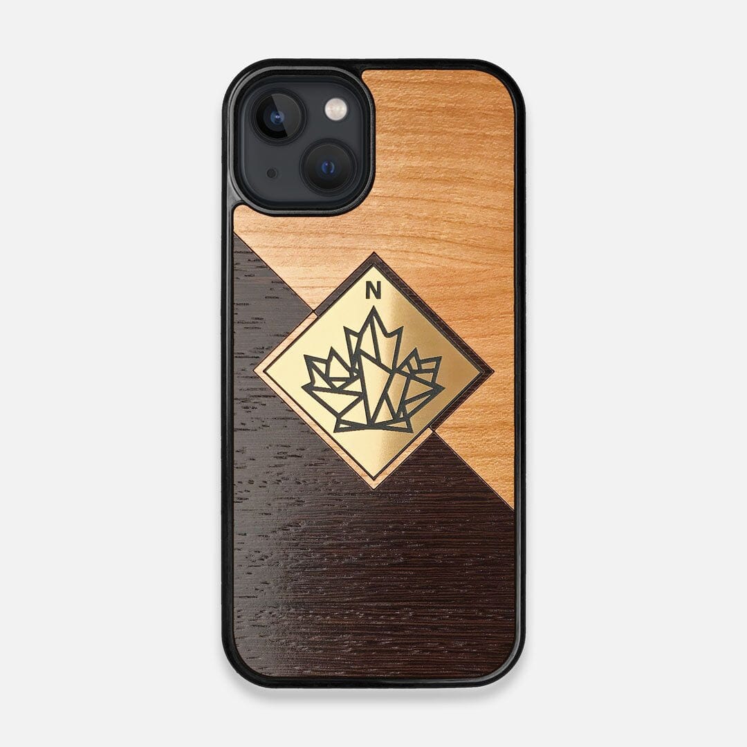 Front view of the True North by Northern Philosophy Cherry & Wenge Wood iPhone 13 Case by Keyway Designs