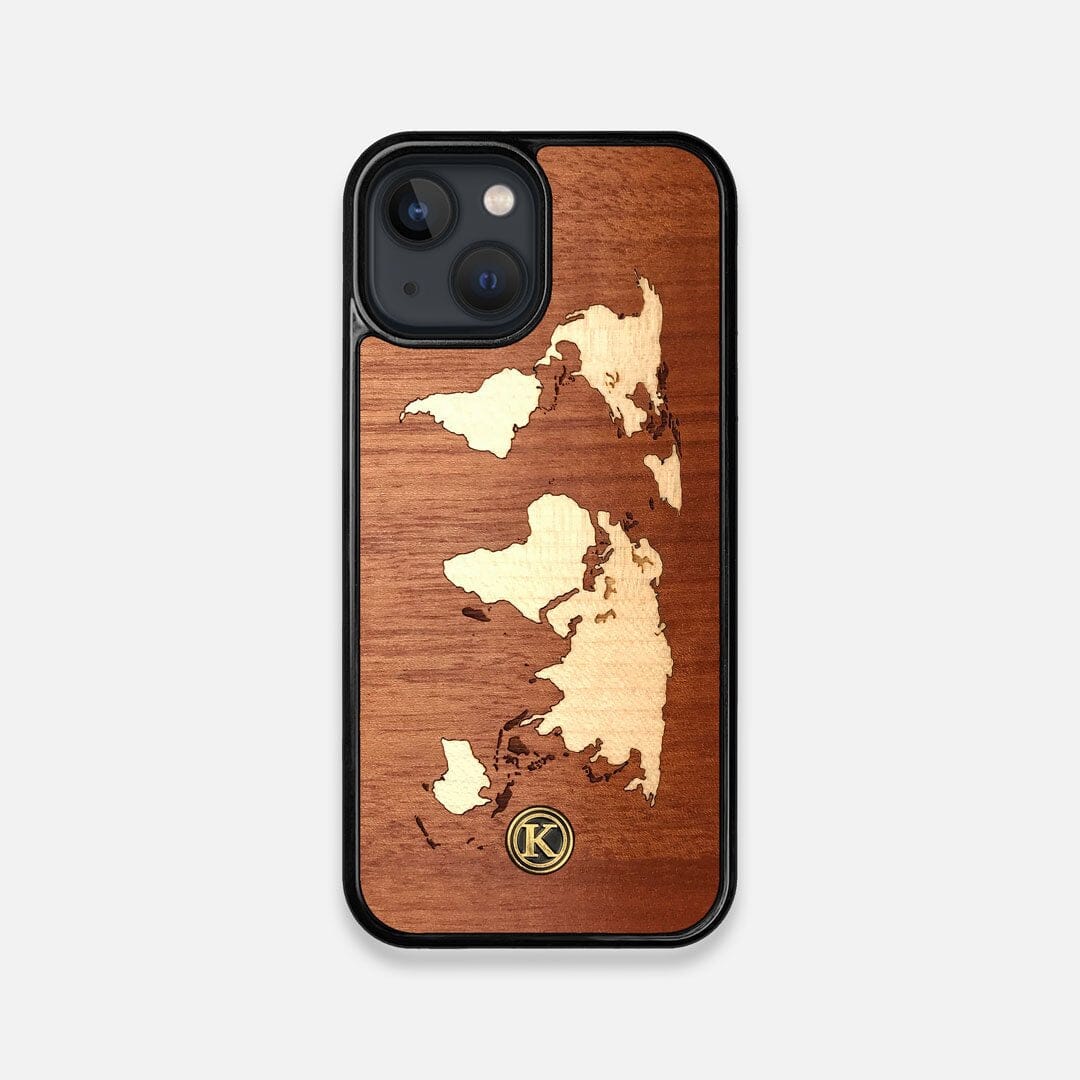 Front view of the Atlas Sapele Wood iPhone 13 Mini Case by Keyway Designs