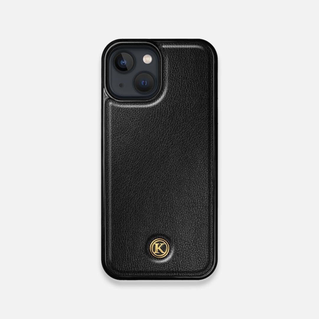 Front view of the Blank Black Leather iPhone 13 Mini Case by Keyway Designs