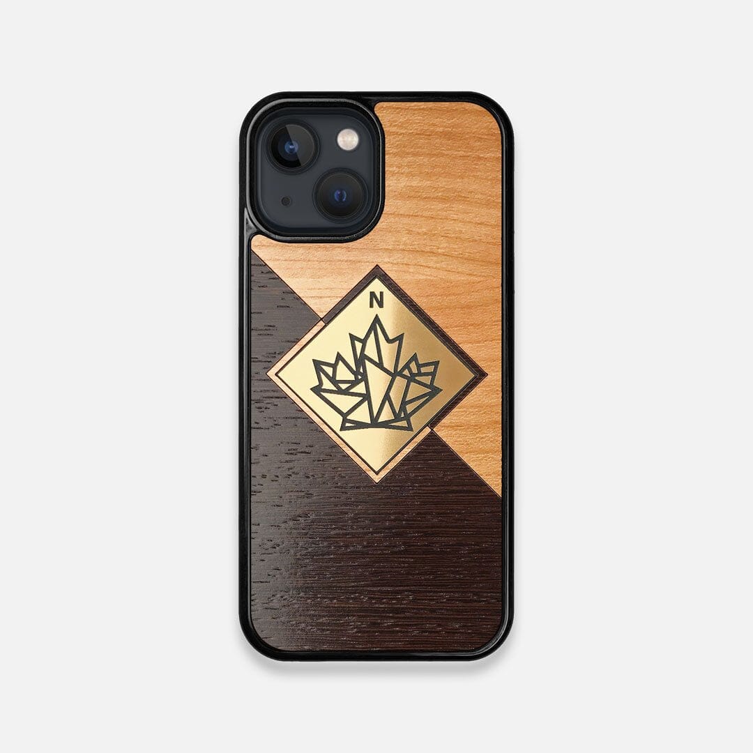 Front view of the True North by Northern Philosophy Cherry & Wenge Wood iPhone 13 Mini Case by Keyway Designs