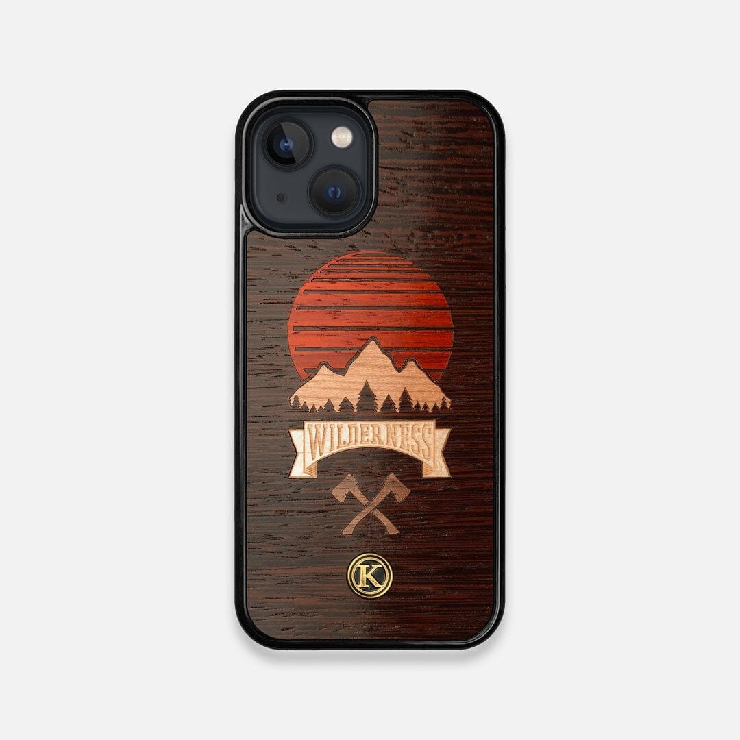 Front view of the Wilderness Wenge Wood iPhone 13 Mini Case by Keyway Designs