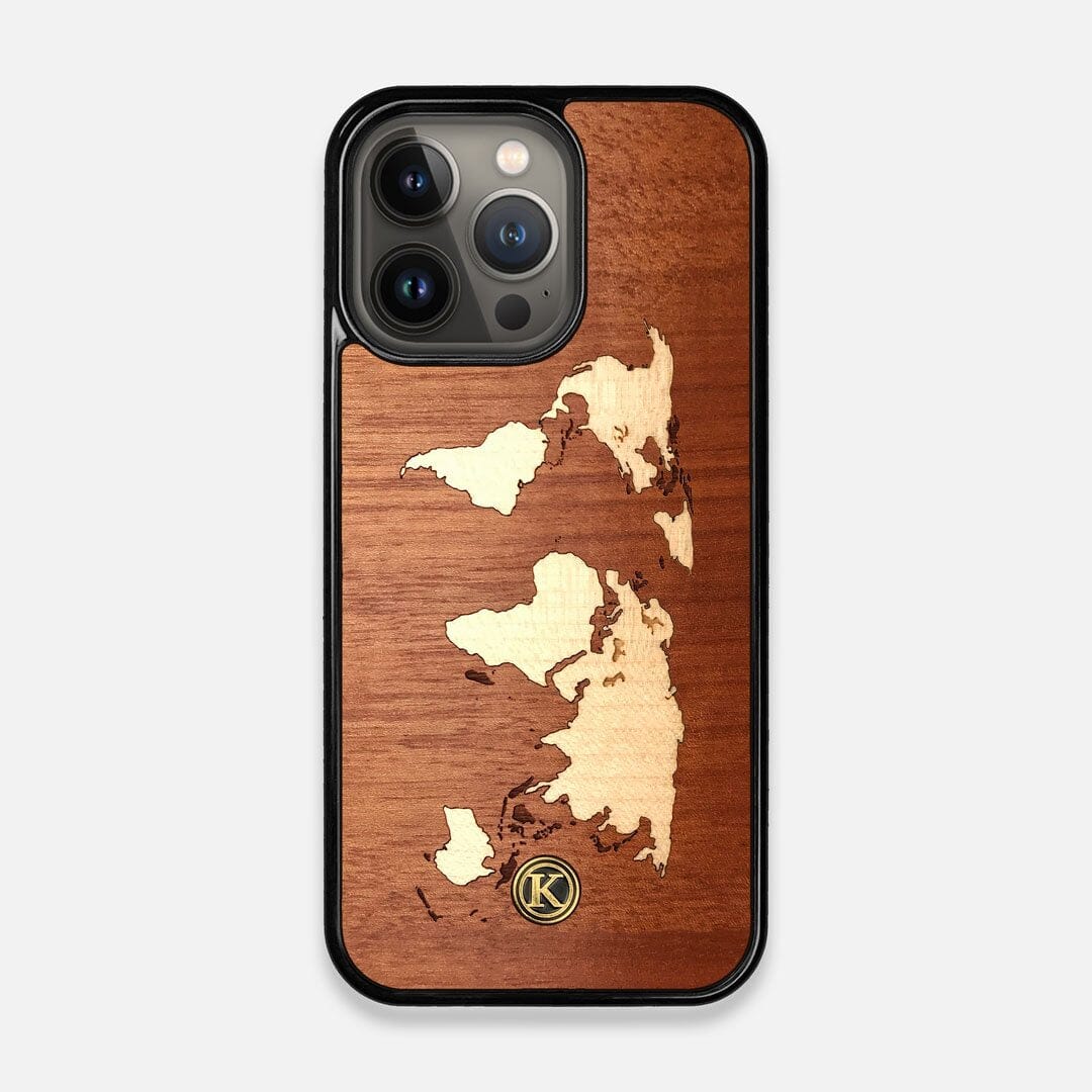 Front view of the Atlas Sapele Wood iPhone 13 Pro Case by Keyway Designs