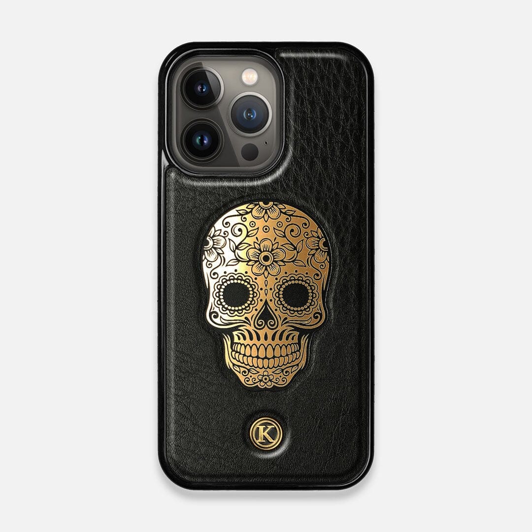 Front view of the Auric Black Leather iPhone 13 Pro Case by Keyway Designs