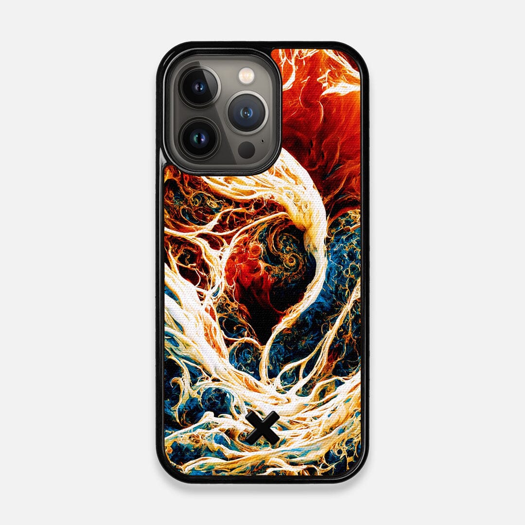 Front view of the stylized AI generated art print created by John Wingfield printed to cotton canvas iPhone 13 Pro Case by Keyway Designs