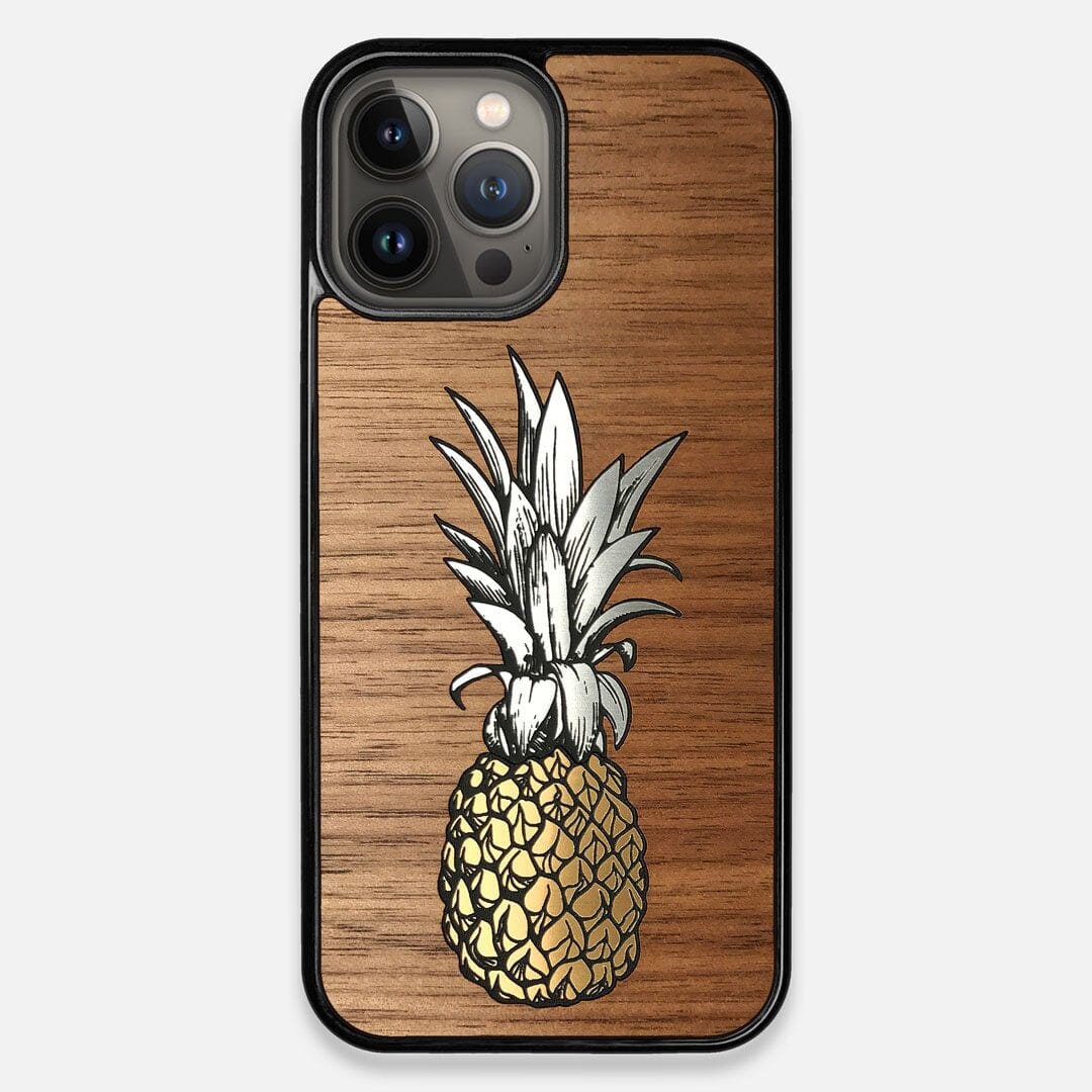 Front view of the Pineapple Walnut Wood iPhone 13 Pro Max Case by Keyway Designs