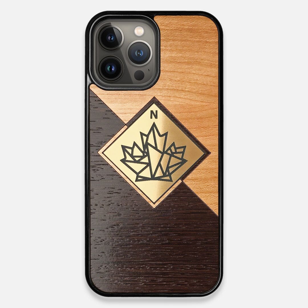 Front view of the True North by Northern Philosophy Cherry & Wenge Wood iPhone 13 Pro Max Case by Keyway Designs