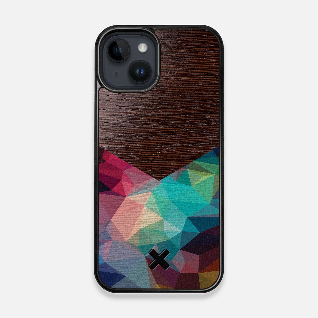 Front view of the vibrant Geometric Gradient printed Wenge Wood iPhone 14 MagSafe Case by Keyway Designs
