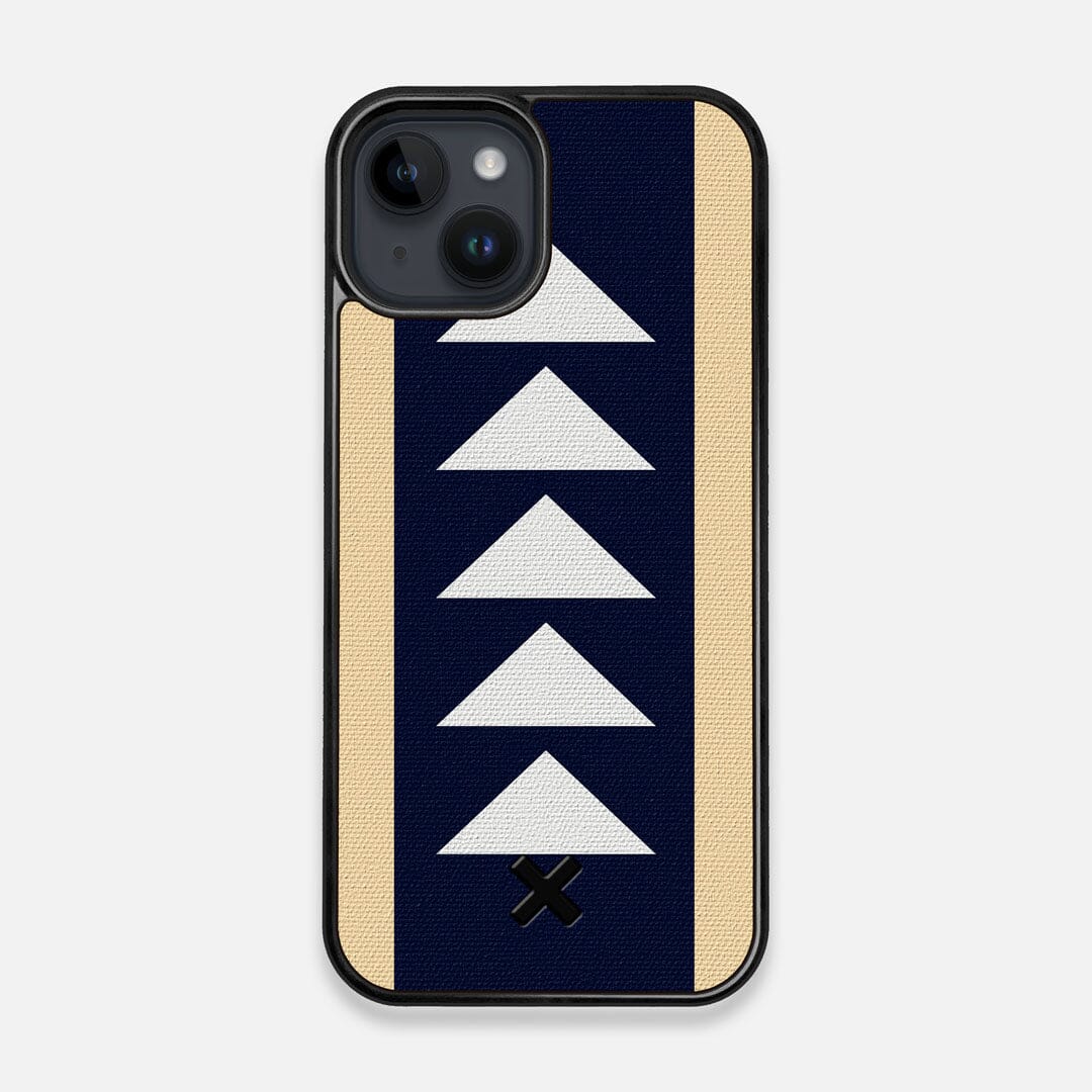Front view of the Track Adventure Marker in the Wayfinder series UV-Printed thick cotton canvas iPhone 15 MagSafe Case by Keyway Designs
