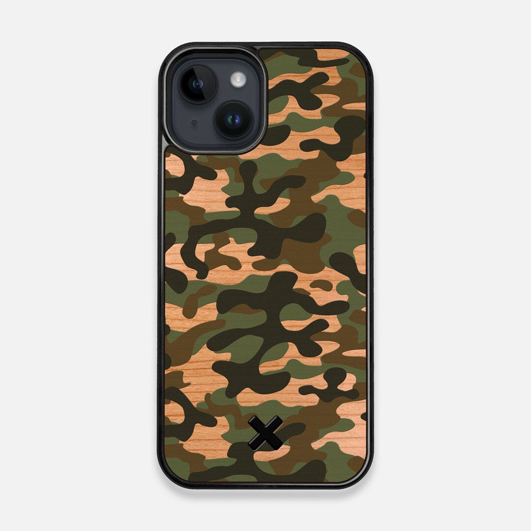Front view of the stealth Paratrooper camo printed Wenge Wood iPhone 14 MagSafe Case by Keyway Designs